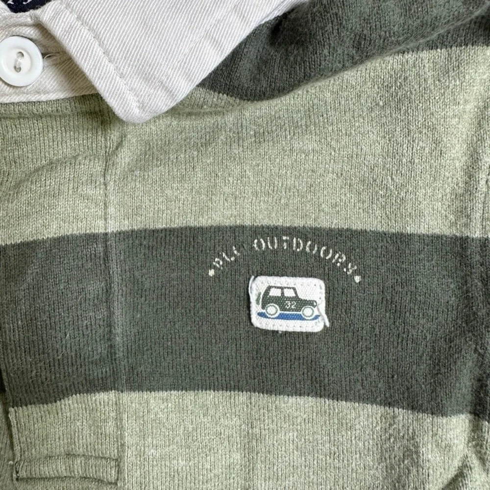 The Childrens Place Boys Green Striped Rugby Shirt Long Sleeve 18 Months